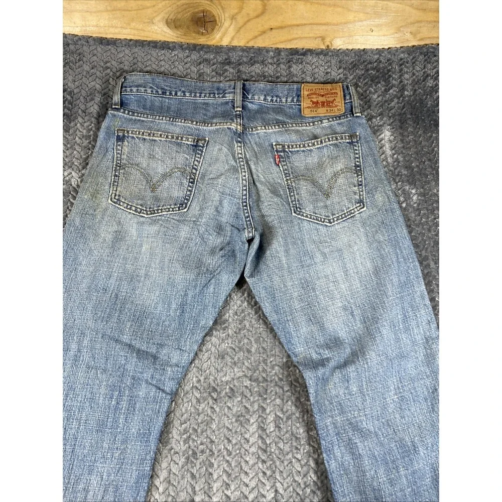 Y2K‎ Levi's 514 Relaxed Straight Fit Jeans W34 L30 Men's Blue Denim Medium Wash